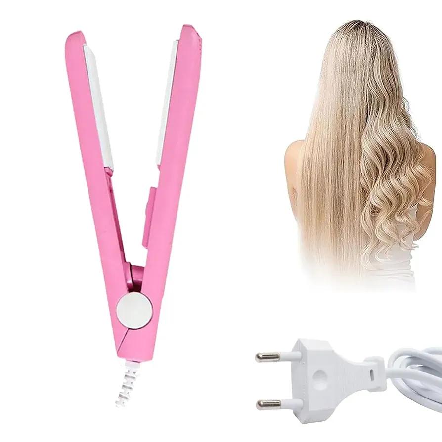 2-in-1 Mini Hair Straightener & Curler – Portable Thermostatic Ceramic Flat Iron for Dry & Wet Hair Styling - Random Color