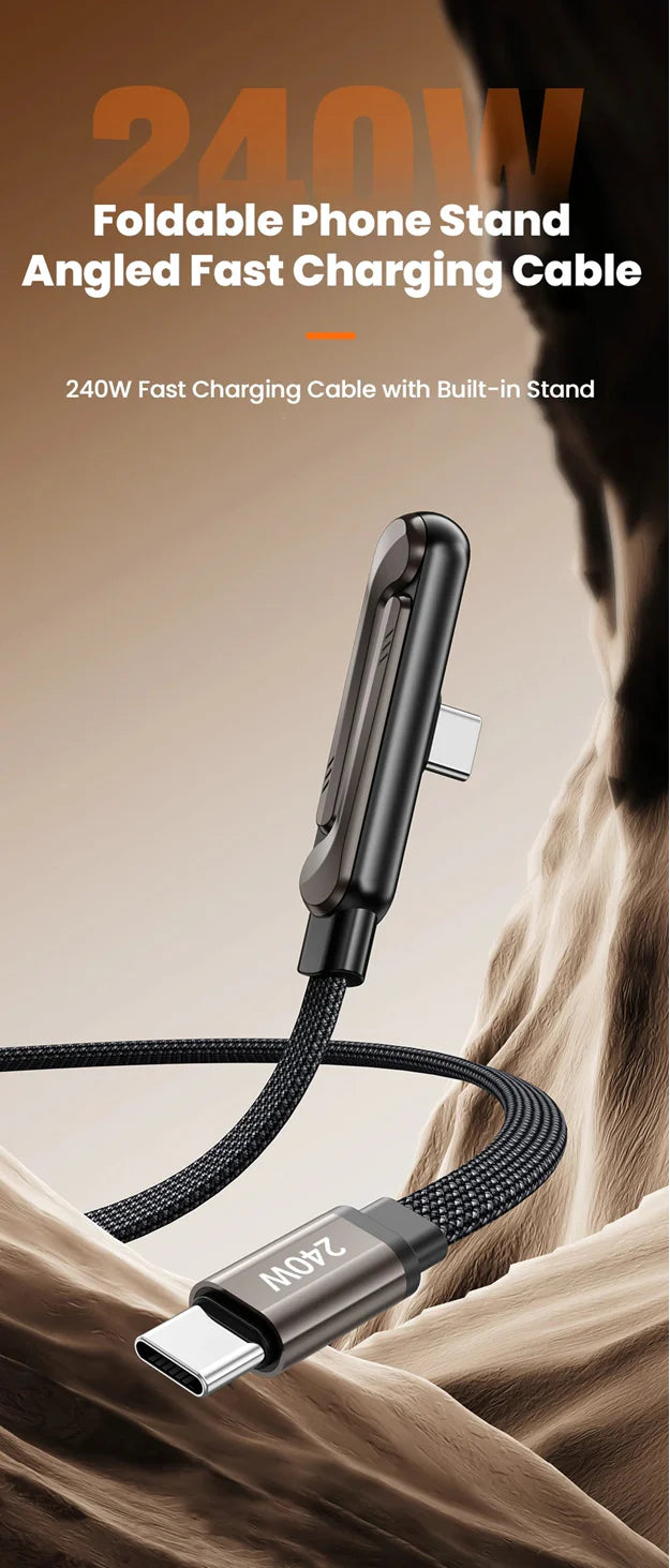 2-in-1 USB-C Fast Charging Cable with Foldable Phone Stand (240W)