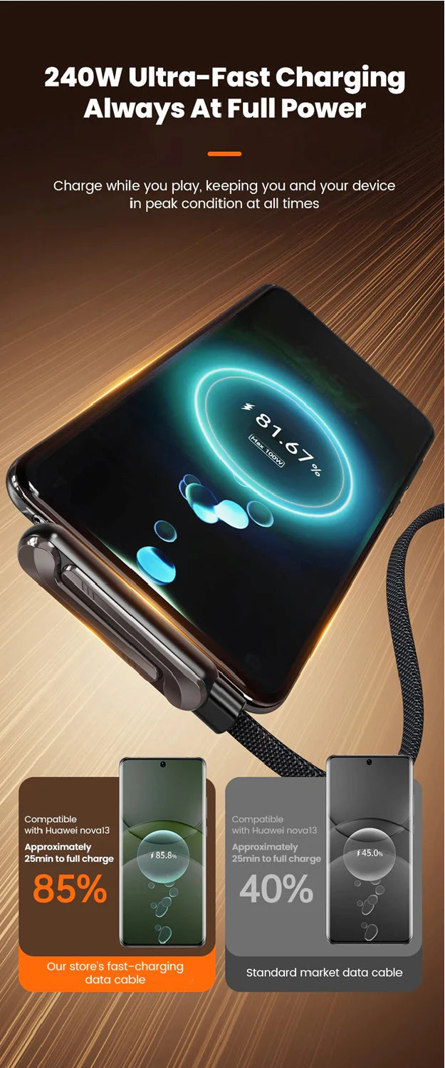 2-in-1 USB-C Fast Charging Cable with Foldable Phone Stand (240W)
