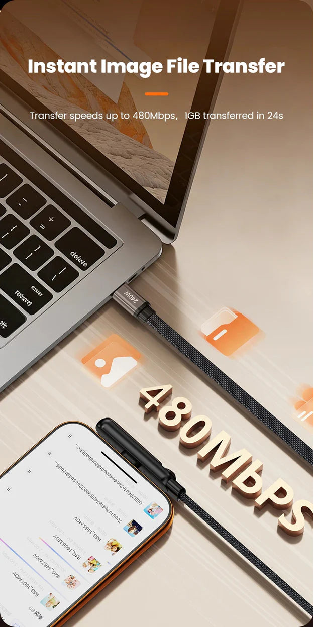 2-in-1 USB-C Fast Charging Cable with Foldable Phone Stand (240W)
