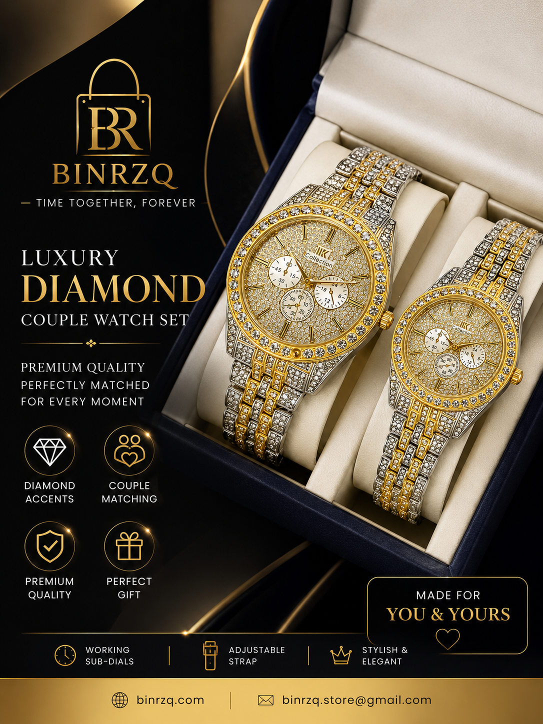 Luxury Diamond Couple Watch Set