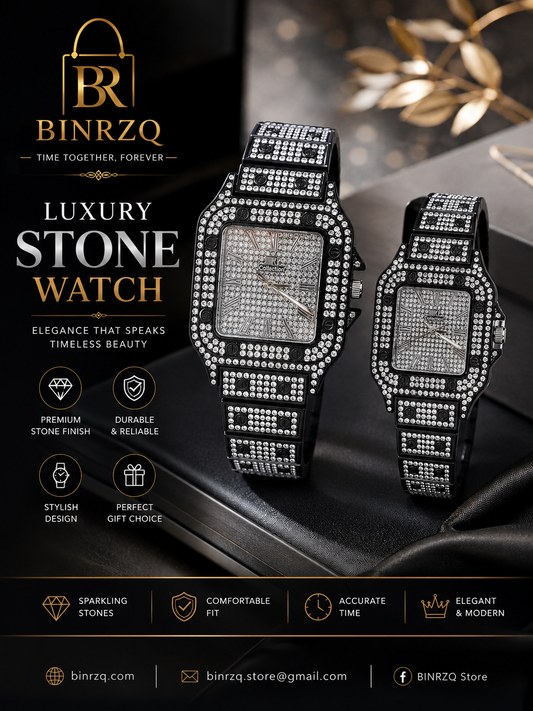 Luxury Black & Silver Crystal Watch for Women